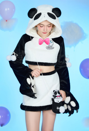 [Officially Licensed] Goodnight Pajamals  x Micotaku Panda Yoyo Plush Paw Hoodie Skirt Set Daily Wear