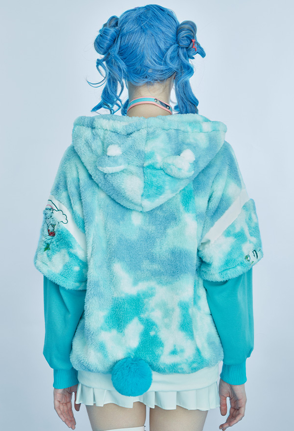 Women Christmas Funny Costume Cat Pullover Furry Hoodie Style Hoodies Blue and White Mint