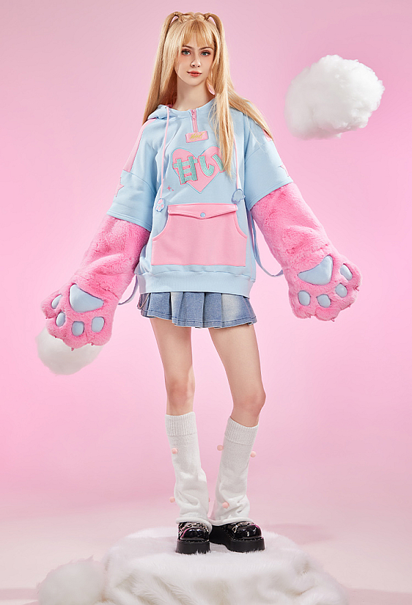 Officially Licensed Winx Club Flora Costume Print Paw Hoodie Dual-Tone Cat Ear Hooded Daily Wear