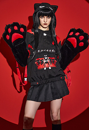 [Officially Licensed] Emily The Strange Micotaku Paw Hoodie Black and Red Unisex Hoodie