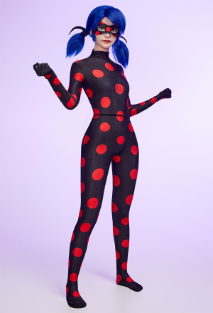 Officially Licensed Miraculous Ladybug Miss Fortune Cosplay Costume | Dark Ladybug Marinette Bodysuit for Halloween Costume