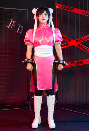 Officially Licensed Street Fighter Classic Chun-Li Pink Cosplay Costume Halloween Costume