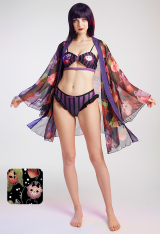 Bite Sugar Women Demon Purple Black Striped Ruffles Bikini Set