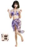 Hug U Women Cute Purple Rabbit Halter Stripes String Bikini Set