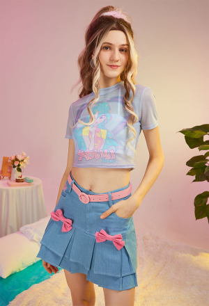 Officially Licensed Winx Club Bloom Costume Print Blue T-shirt Paired With a White Camisole