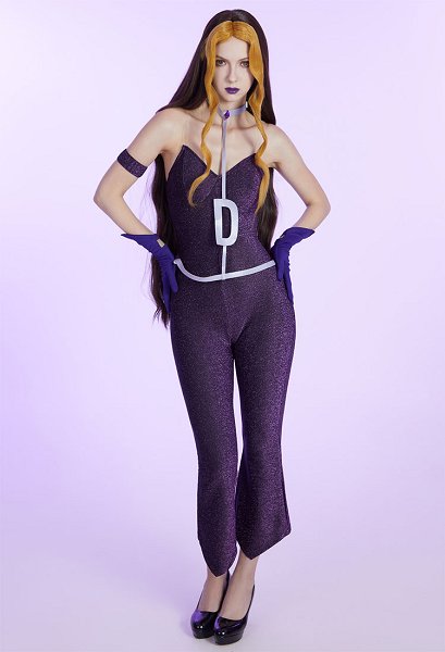 Officially Licensed Winx Club Darcy Cosplay Halloween Witch Costume | Sleeveless Dark Purple Jumpsuit