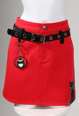 [Officially Licensed] Emily The Strange Micotaku Red A-line Skirt Women Cat NeeChee Printed Skirt