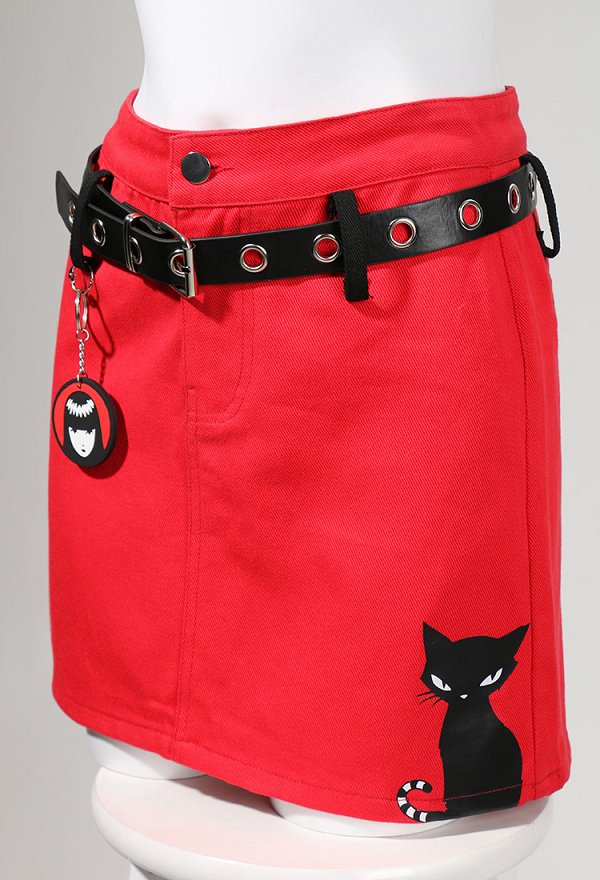 [Officially Licensed] Emily The Strange Micotaku Red A-line Skirt Women Cat NeeChee Printed Skirt