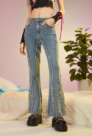 Officially Licensed Winx Club Bell Bottom High Waisted Blue Denim Jeans Slim Fit Women Trousers